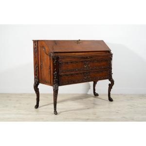 18th Century, Louis XIV Carved Walnut Wood Drop-leaf Cabinet 