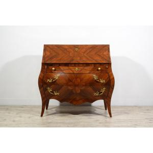 19th Century, Italian Louis XV Style Veneered Wood Chest Of Drawers