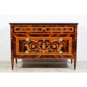 18th Century, Italian Neoclassical Inlaid Chest Of Drawers With Marble Top