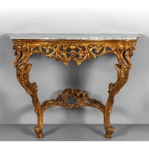 Console en bois sculpté et doré, Italie, époque Barocchetto, milieu du XVIIIe siècle