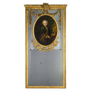 Italian Carved Giltwood Trumeau Mirror, Early 19th Century