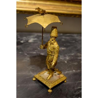 Figure In Gilded Bronze And Mother Of Pearl Of Robinson Crusoe