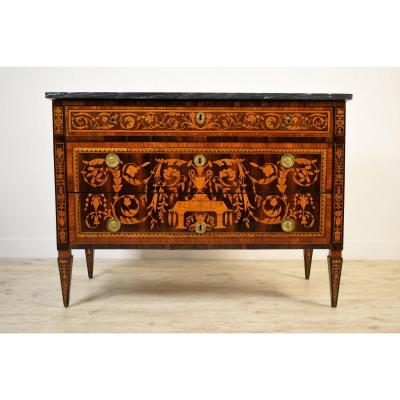 18th Century, Italian Neoclassical Inlaid Wood Chest Of Drawers 