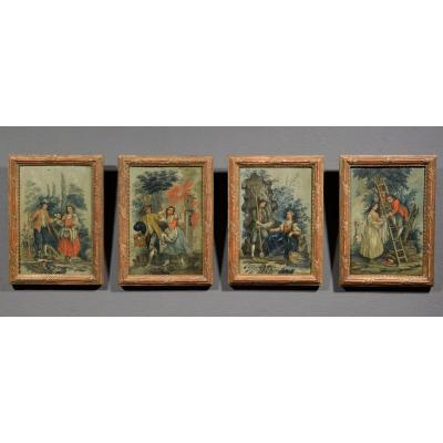 19th Century Four Italian Oil On Panel Paintings With Allegory Of The Four Elements