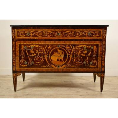 18th Century, Italian Neoclassical Inlaid Rosewood Chest Of Drawers With Marble Top 