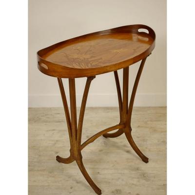 Elegant coffee table in finely inlaid wood, signed Emile Gallé (1846-1904), France