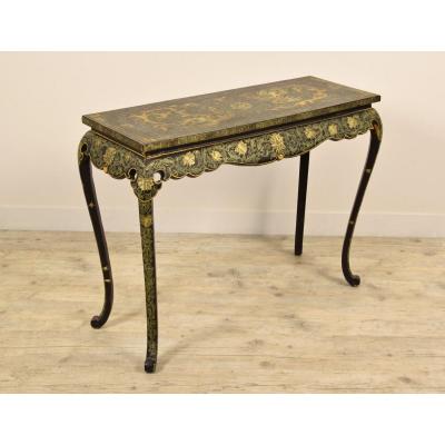 19th Century, Oriental Lacquered And Gilt Wood Console Table