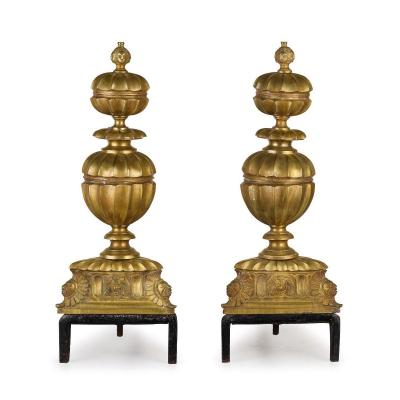 Pair Of Chiseled And Gilded Bronze Chenet, France XIXth Century