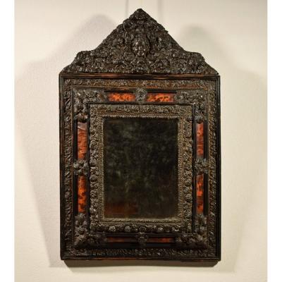 19th Century, Northern Europe Embossed And Burnished Metal Mirror