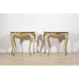 19th Century, Pair Of Italian Louis XV Style Lacquered Woos Consoles