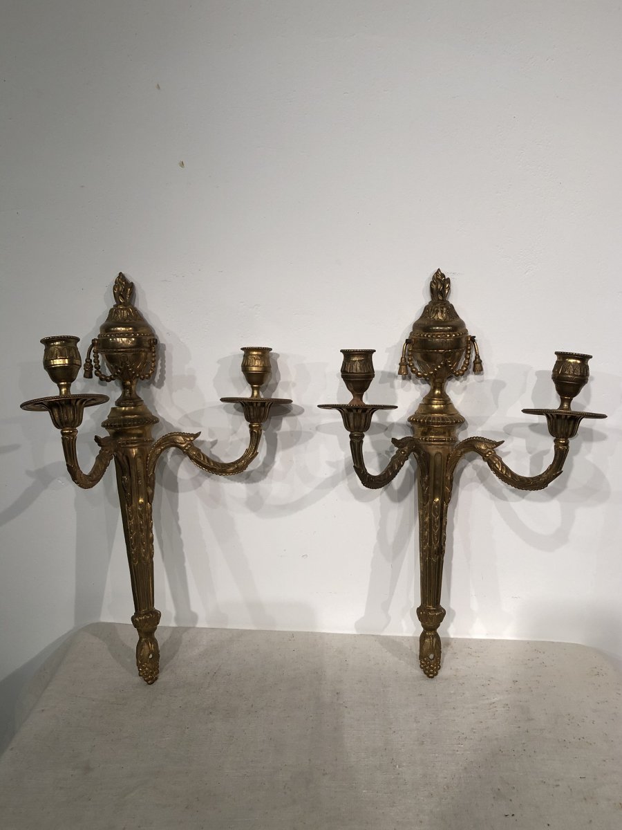 Pair Of Louis XVI Wall Lights In 18th Century Gilt Bronze.