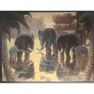 A Family Of Elephants In The Jungle By Bolle-reddat.