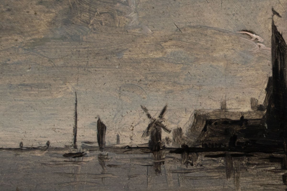 Dutch Moonlight Landscape, 19th Century-photo-3