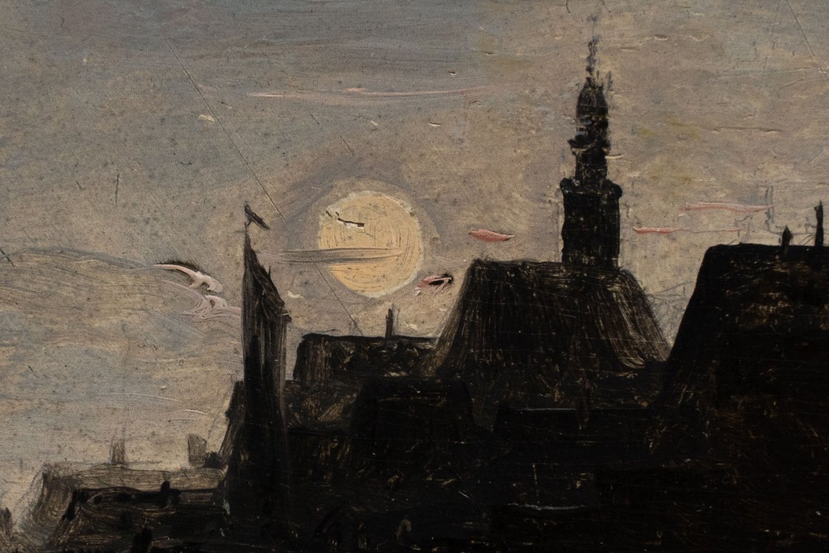 Dutch Moonlight Landscape, 19th Century-photo-4