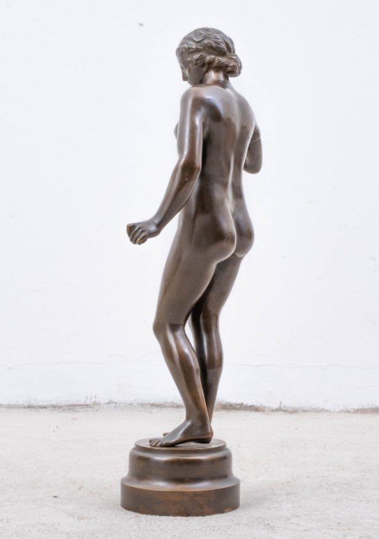Eve With An Apple, Bronze Sculpture, C 1900-photo-3