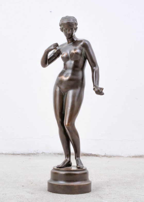 Eve With An Apple, Bronze Sculpture, C 1900