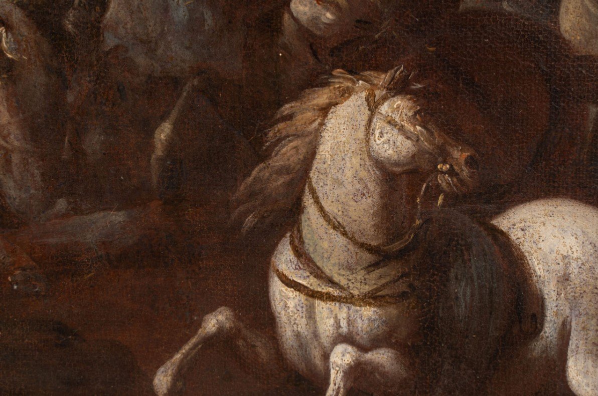 Workshop Of Jacques Courtois (1621–1676): Battle Scene On Horseback In A Hilly Landscape-photo-3