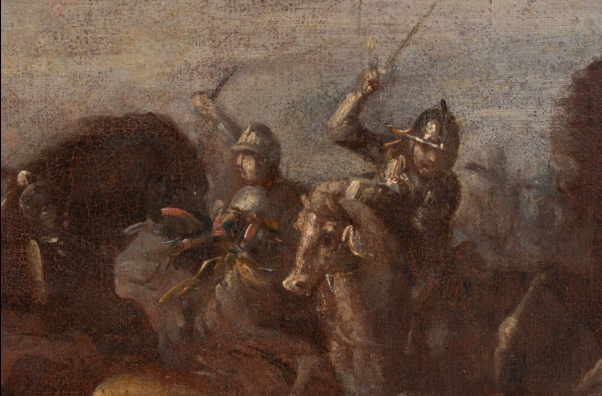 Workshop Of Jacques Courtois (1621–1676): Battle Scene On Horseback In A Hilly Landscape-photo-4