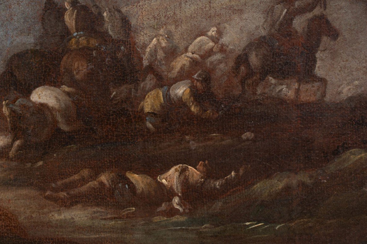 Workshop Of Jacques Courtois (1621–1676): Battle Scene On Horseback In A Hilly Landscape-photo-1