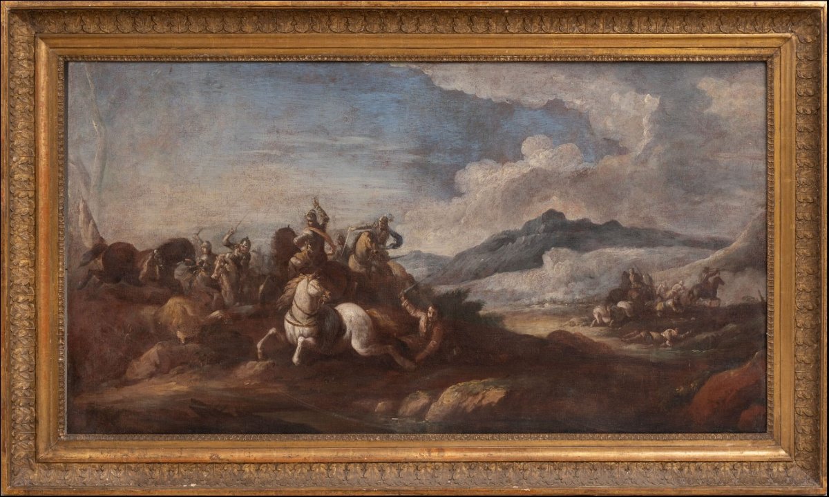 Workshop Of Jacques Courtois (1621–1676): Battle Scene On Horseback In A Hilly Landscape