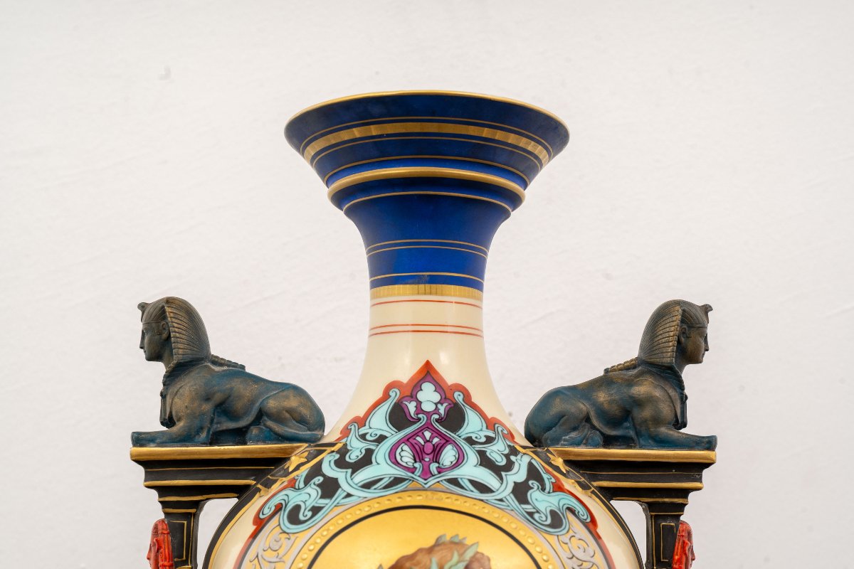 Pair Of French Porcelain Vases With Sphinxes, 19th Century-photo-2
