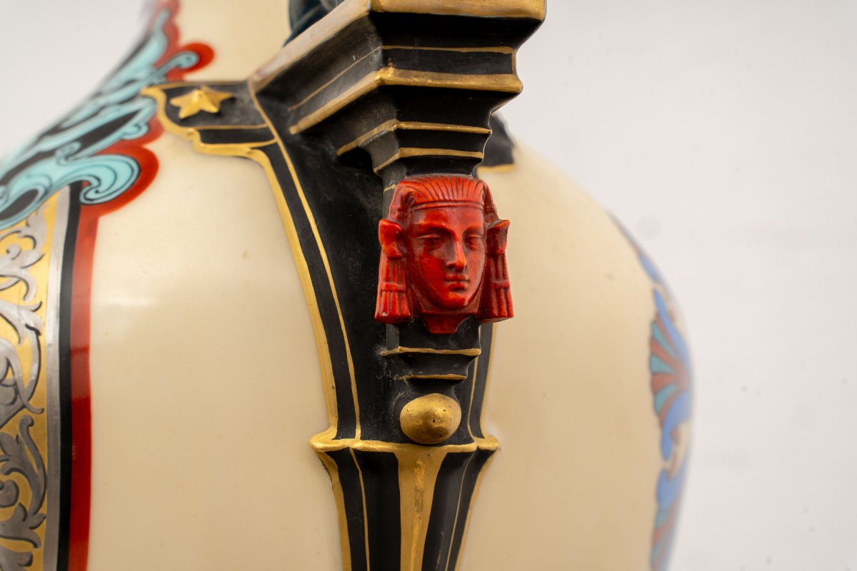 Pair Of French Porcelain Vases With Sphinxes, 19th Century-photo-4