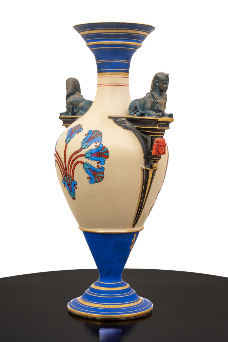 Pair Of French Porcelain Vases With Sphinxes, 19th Century-photo-1