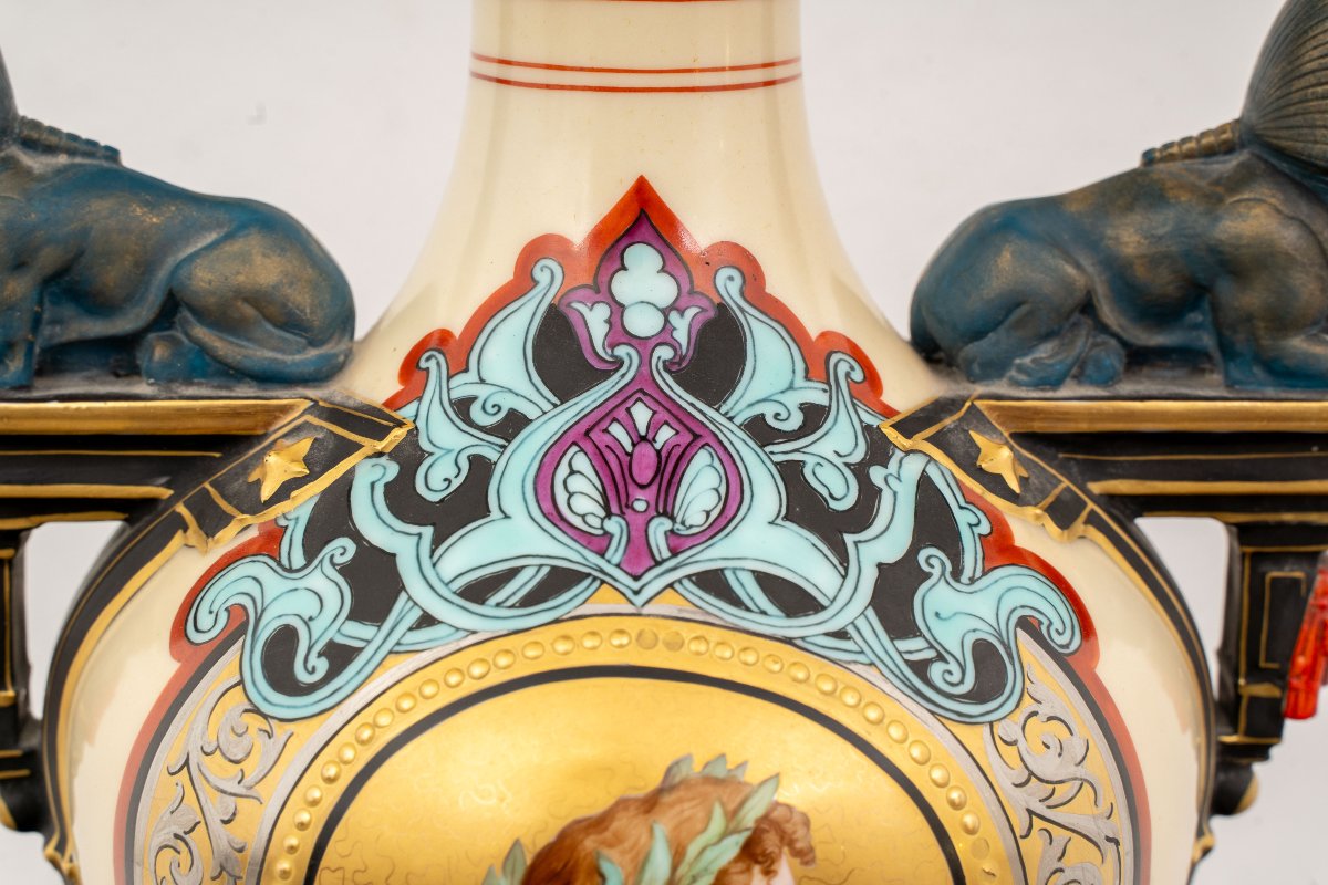 Pair Of French Porcelain Vases With Sphinxes, 19th Century-photo-3
