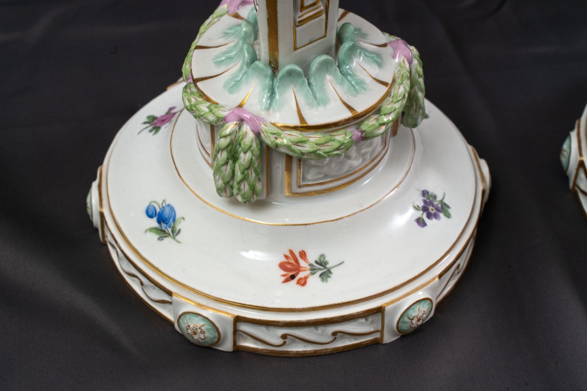 Pair Of Meissen Porcelain Candelabras ,neoclassical Style-photo-3