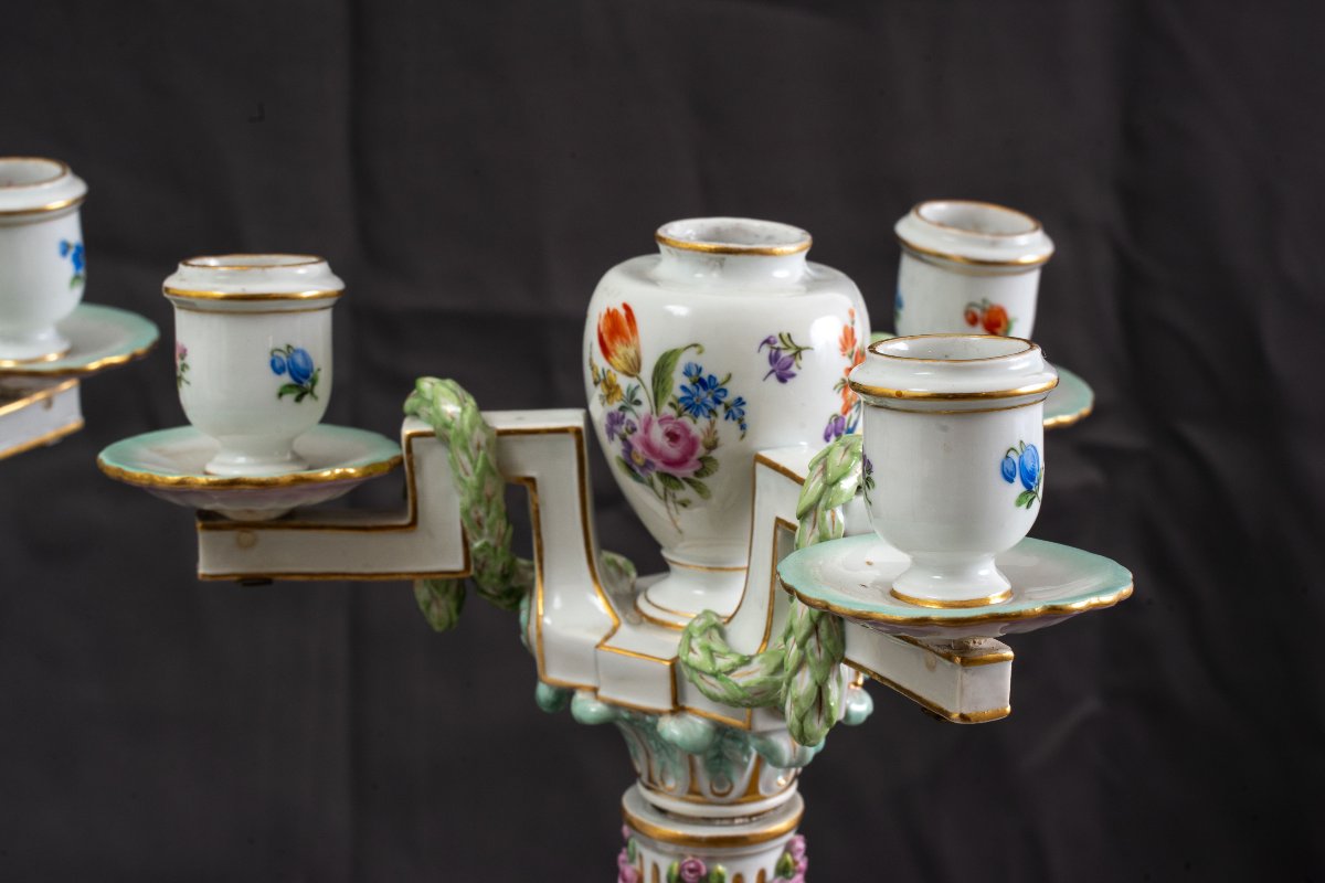 Pair Of Meissen Porcelain Candelabras ,neoclassical Style-photo-1