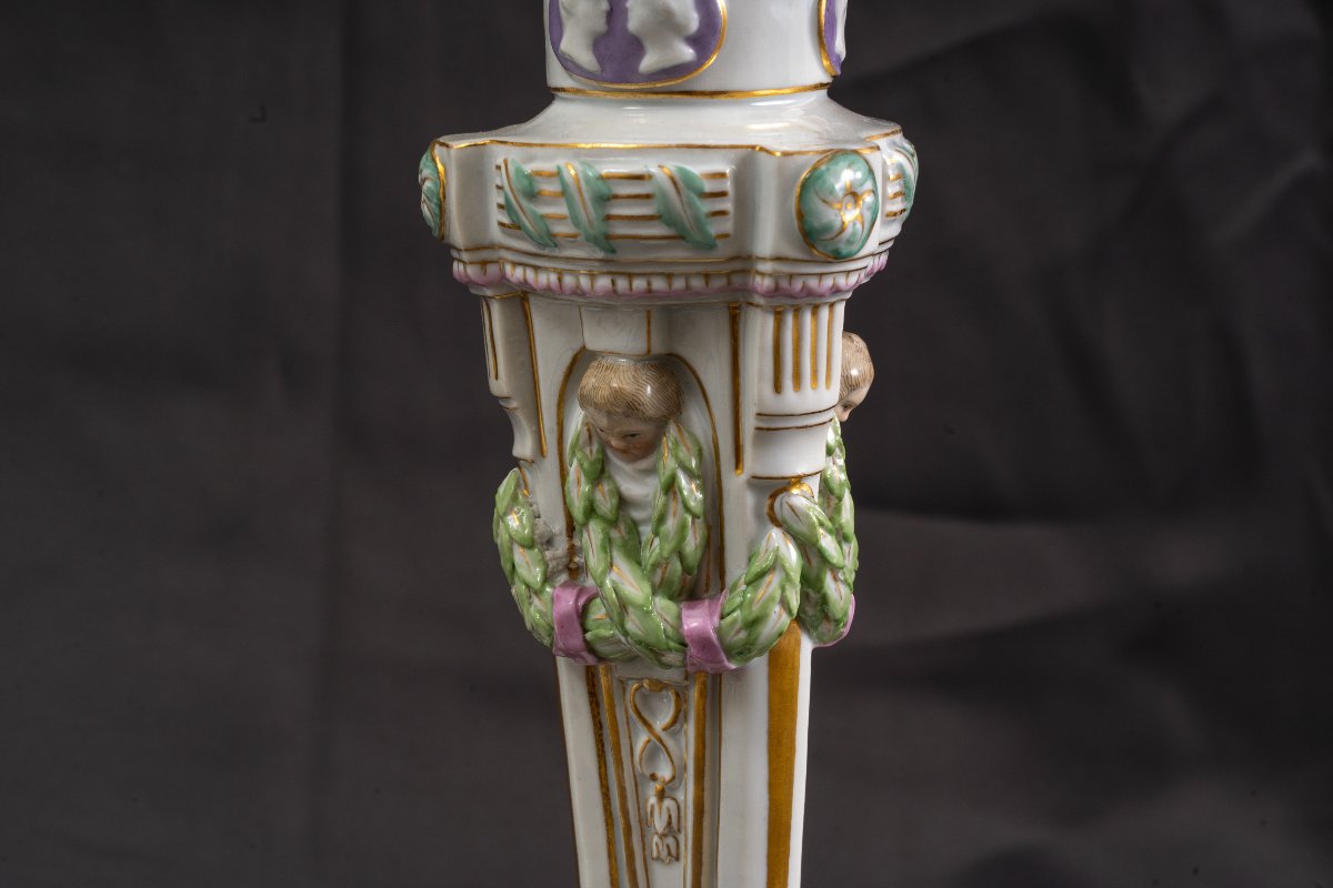 Pair Of Meissen Porcelain Candelabras ,neoclassical Style-photo-2