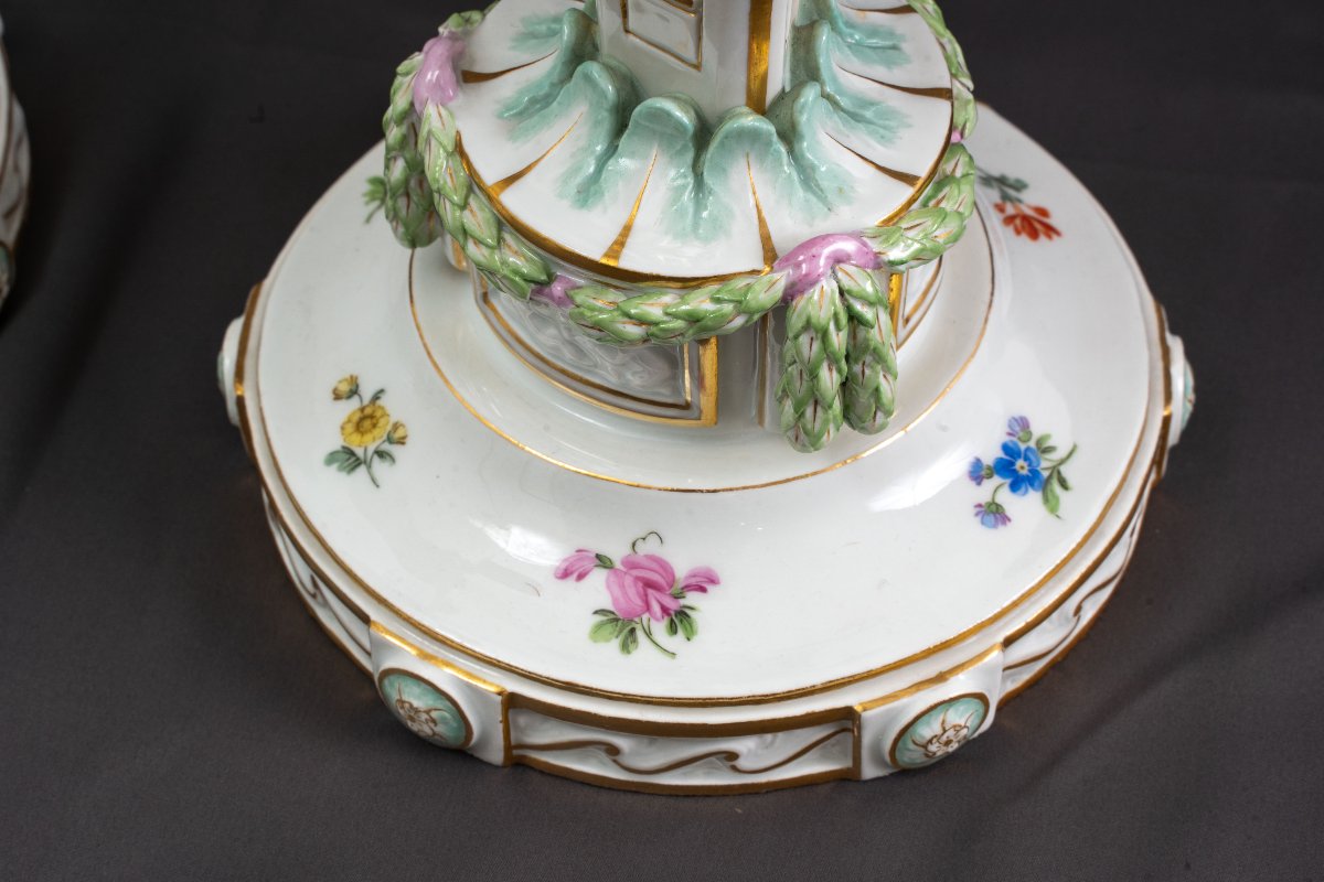 Pair Of Meissen Porcelain Candelabras ,neoclassical Style-photo-3