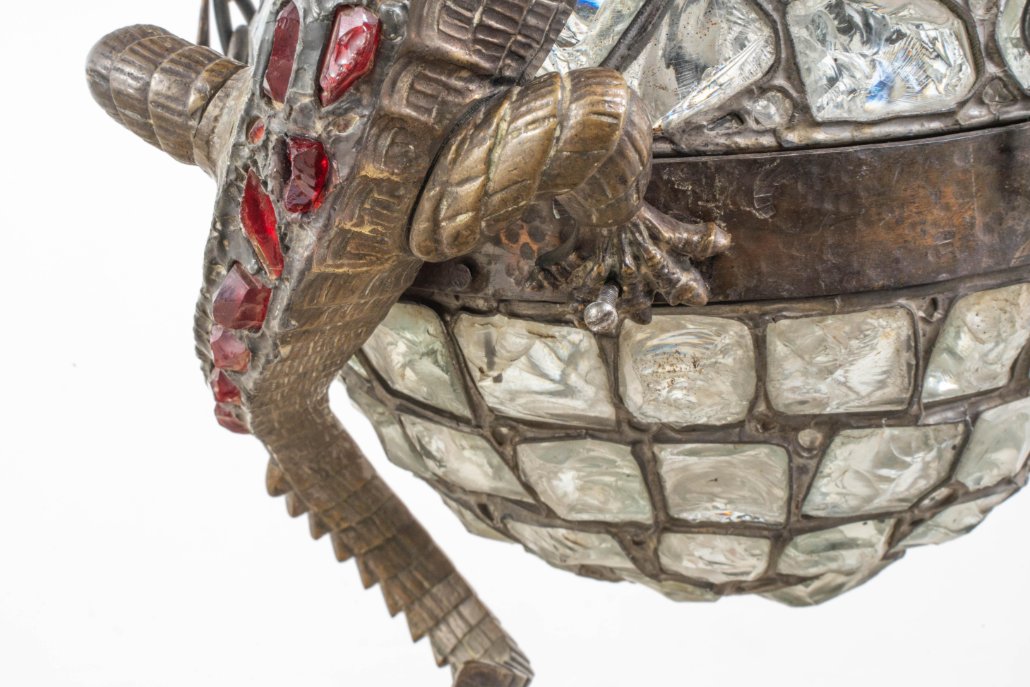 Art Nouveau Chandelier With Crocodiles, In The Tiffany Style-photo-3