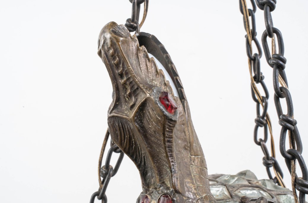 Art Nouveau Chandelier With Crocodiles, In The Tiffany Style-photo-4