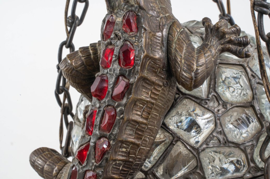 Art Nouveau Chandelier With Crocodiles, In The Tiffany Style-photo-1