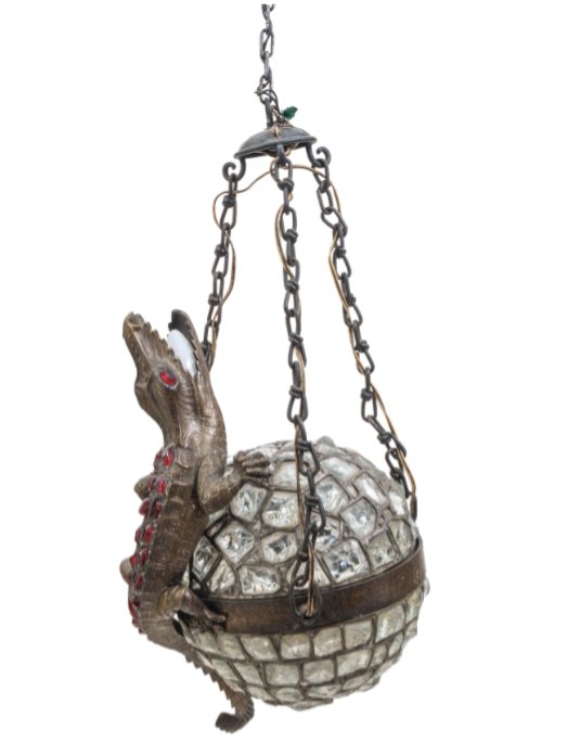 Art Nouveau Chandelier With Crocodiles, In The Tiffany Style