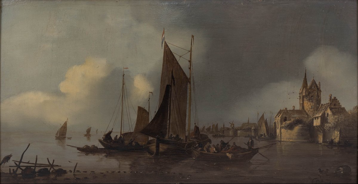 Jacob Abels (1803–1866): View Of A Harbor-photo-2