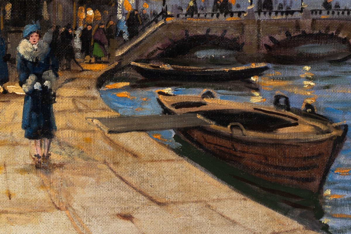 Antal Berkes (1874–1938) : Marché au bord de la Seine-photo-2