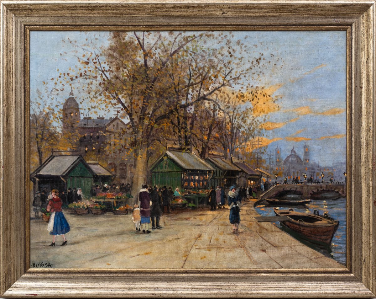 Antal Berkes (1874–1938) : Marché au bord de la Seine