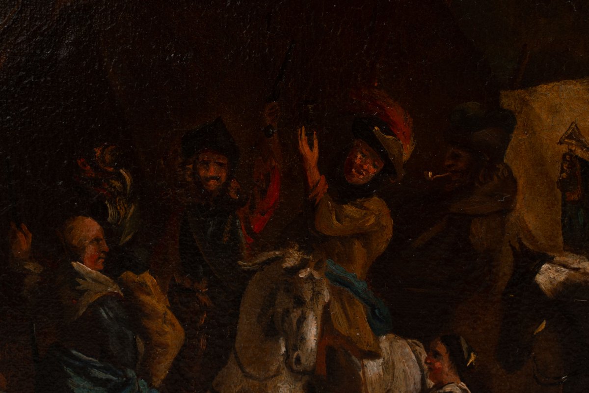 École française. Peinture baroque représentant un camp militaire, XVIIIe siècle.-photo-2