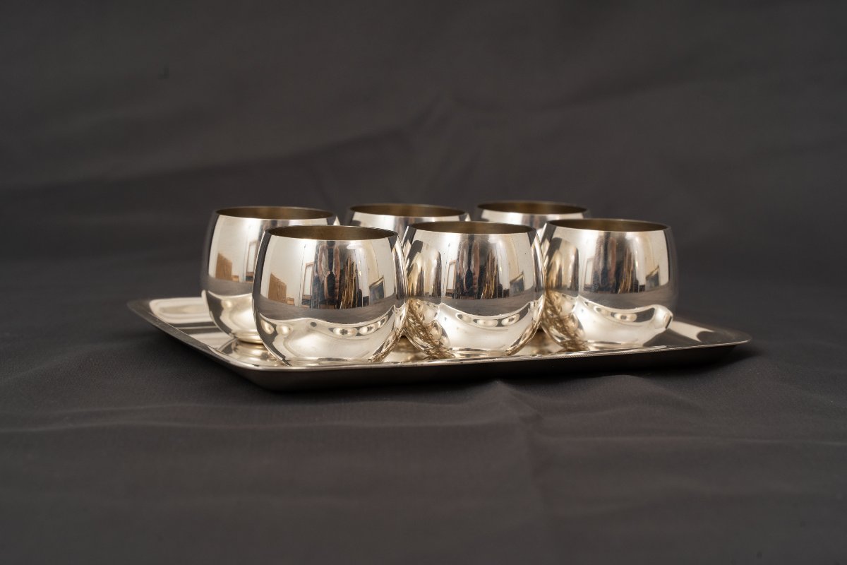 Vintage Set Of Tiffany & Co. Sterling Silver Cups And Tray.-photo-3