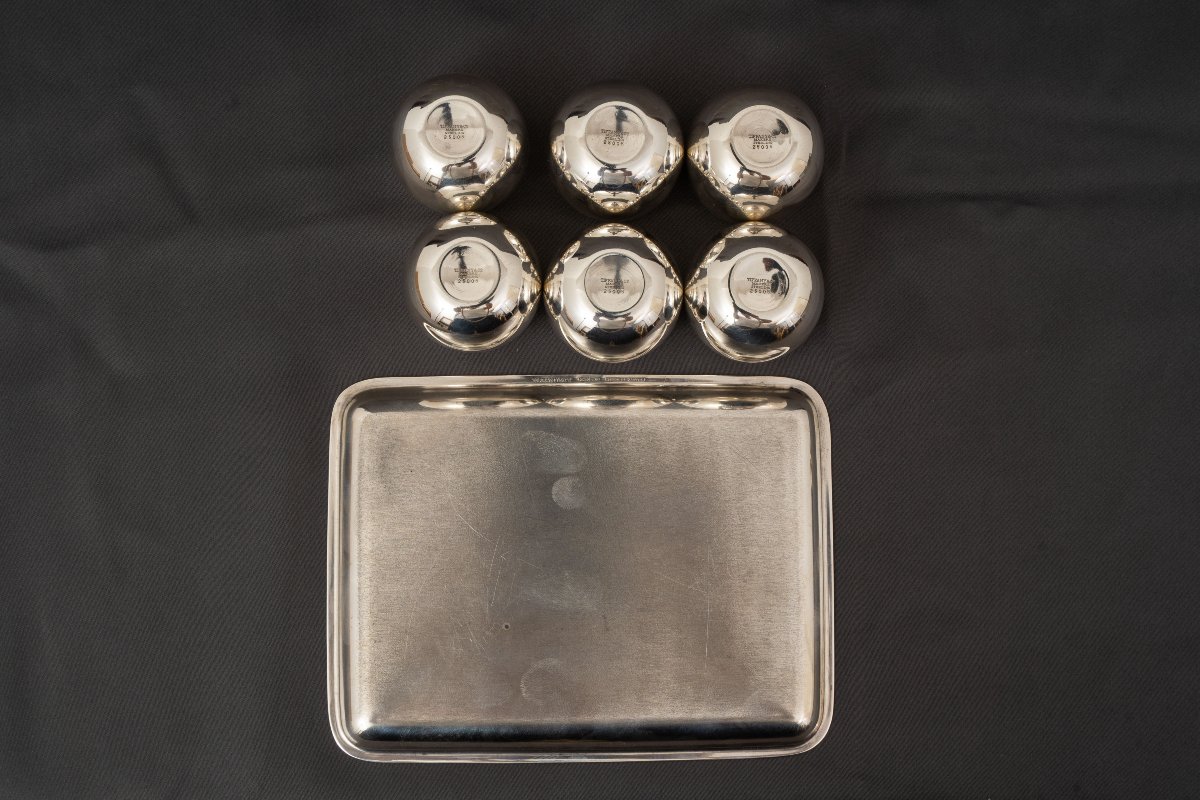 Vintage Set Of Tiffany & Co. Sterling Silver Cups And Tray.-photo-4