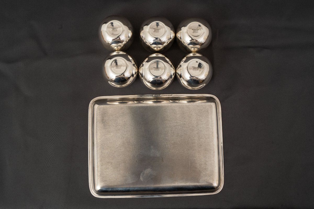 Vintage Set Of Tiffany & Co. Sterling Silver Cups And Tray.-photo-1