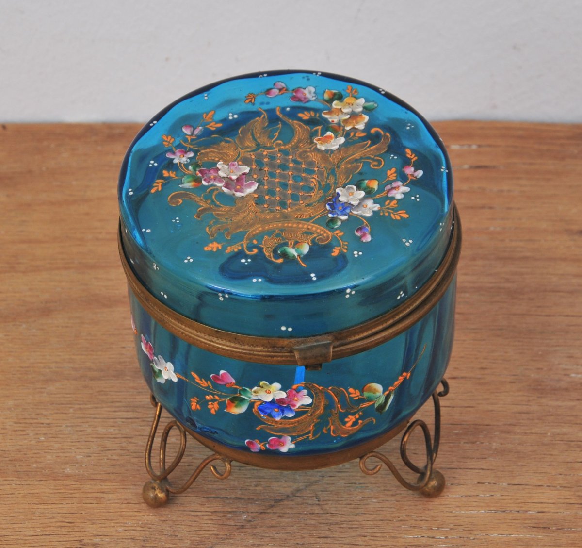 Biedermeier-style Painted Glass Box, 19th Century-photo-2