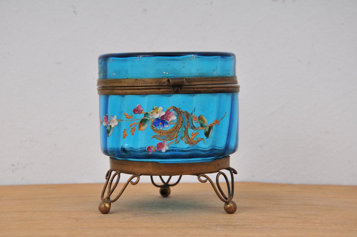 Biedermeier-style Painted Glass Box, 19th Century-photo-3