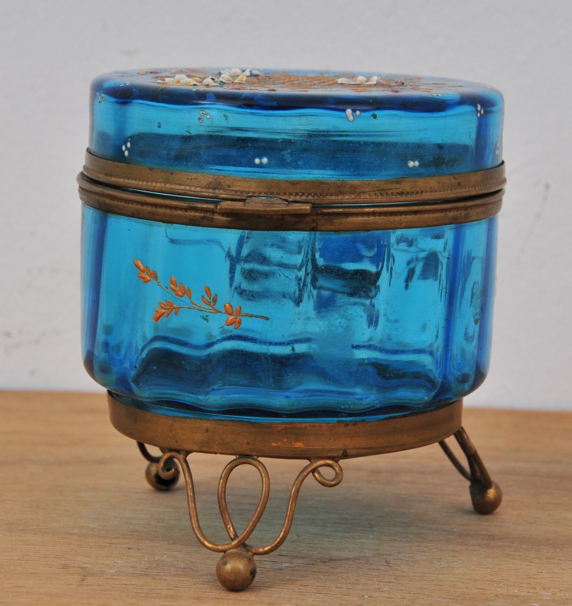 Biedermeier-style Painted Glass Box, 19th Century-photo-1
