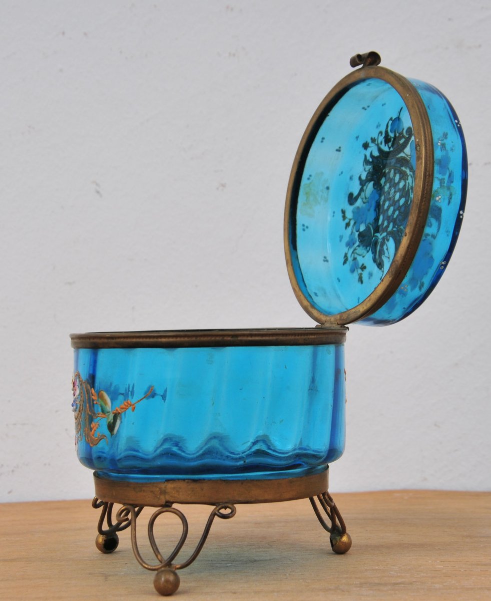 Biedermeier-style Painted Glass Box, 19th Century-photo-2