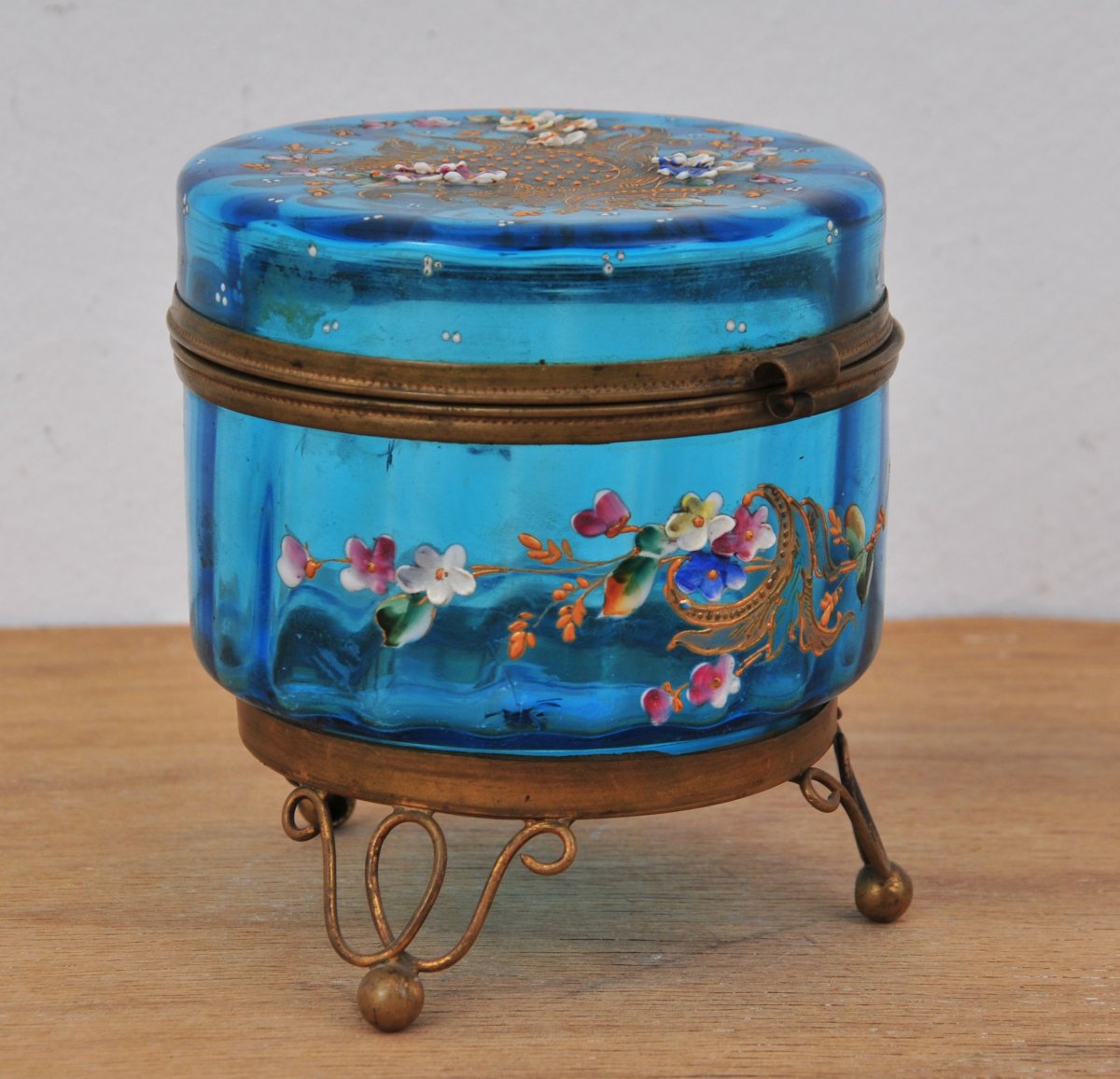 Biedermeier-style Painted Glass Box, 19th Century-photo-3