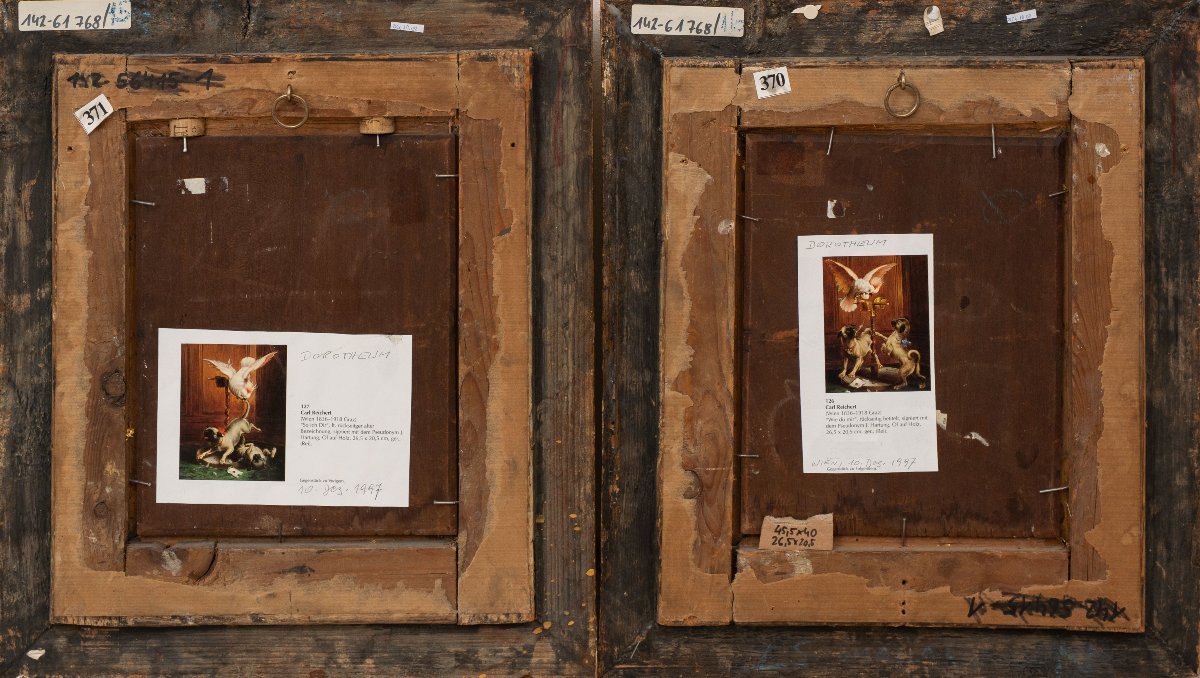 Carl Reichert (1836–1918) : Carlins et cacatoès – paire de tableaux-photo-4