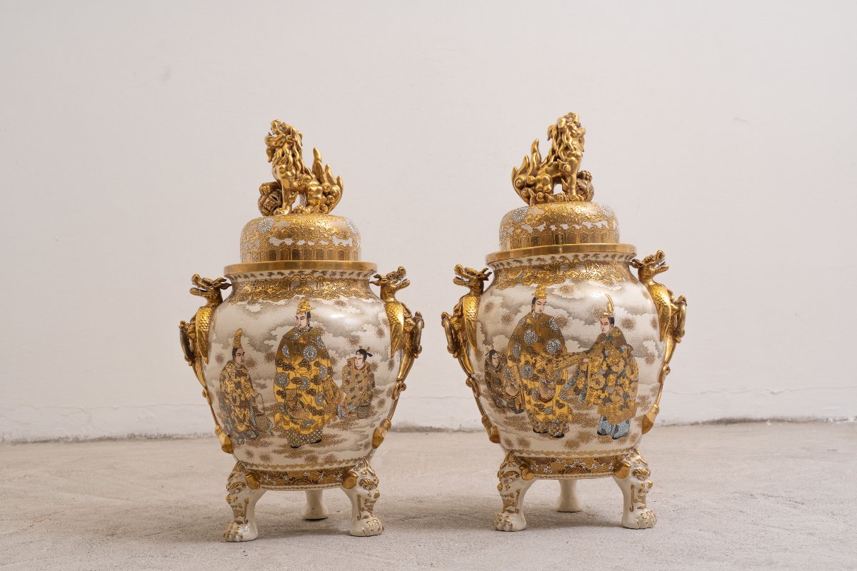 Paire de vases Satsuma de l’époque Meiji, 19th c.-photo-4
